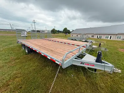 Built in rub rail Built in spare support Front tool box Brake away brakes Heavy duty L ramps 20' Fla...