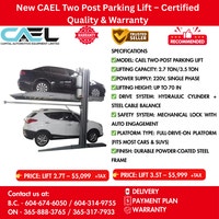 New CAEL Two Post Parking Lift –  Certified &Warranty Richmond Greater Vancouver Area Prévisualiser