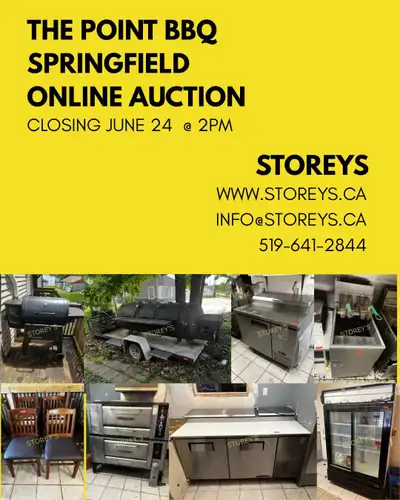 The Point BBQ, Springfield Online Auction Closes: Wed June 24 @ 2pm Location: 51117 Ron McNeil Line,...