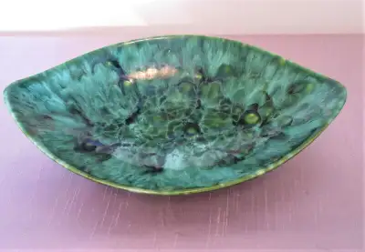 Vintage Beauce Canada Art Pottery Dish No 1435, Green Drip Glaze, View more