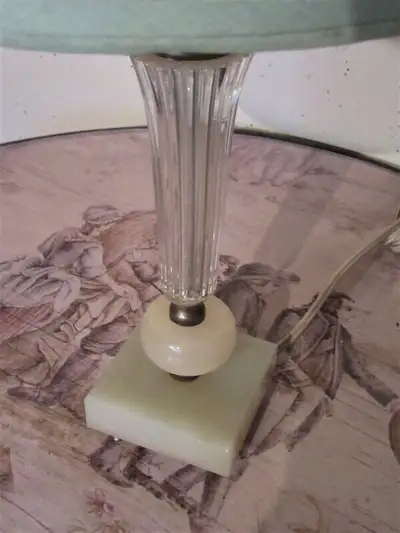 VINTAGE DESK LAMP WITH ONYX BASE AND PRESSED GLASS FOOT, View more