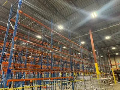 We have a huge inventory of used 20' tall x 42" deep redirack industrial warehouse rack frames avail...