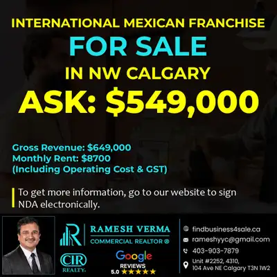 Gross Revenue: $649,000 Monthly Rent: $8,700 (Including operating Cost & GST)