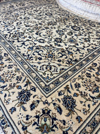 Handmade Wool Kashan Rug,9.9 x 6.6 ft, Beige , blue,brown