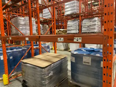 HUGE SELECTION OF used 9' long x 4" thick RediRack industrial warehouse rack beams available ON SALE...