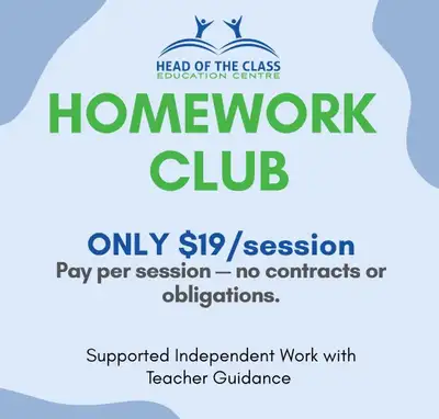 Homework Club- ONLY $19 drop in tutoring centre, View more