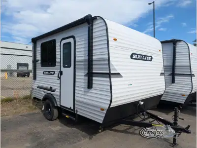 Sunset Park RV Sun Lite 15MB travel trailer highlights: Front Bed Two Burner Cooktop Wet Bath A/C an...