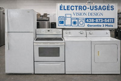 Ensemble de 4 appareils frigo, cuisinière ,laveuse, sécheuse, View more
