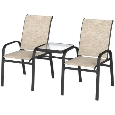 Outdoor Loveseat with Glass Table, Garden Patio Bench with Breat, View more