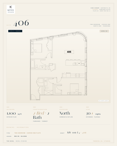 2 Bedroom Suite · 1200 sq ft Kevel Studios — Suite 406 Furnished, turnkey residence at 16 Kings Whar...