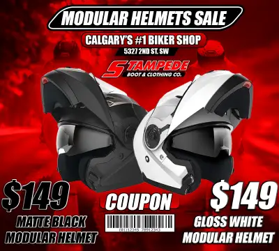$149 MOTORCYCLE HELMET SALE ON NOW! CALGARY'S #1 BIKER SHOP STAMPEDE BOOT & CLOTHING CO. SALE! Motor...