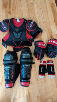 Hockey Equipments (Shoulder pads, shin guard, gloves))