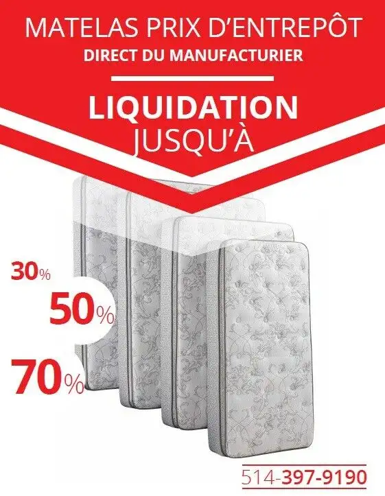 ♔ ENTREPOT MATELAS !! SPÉCIAL LIQUIDATION 70% !! ♔ in Beds & Mattresses in City of Montréal - Image 9