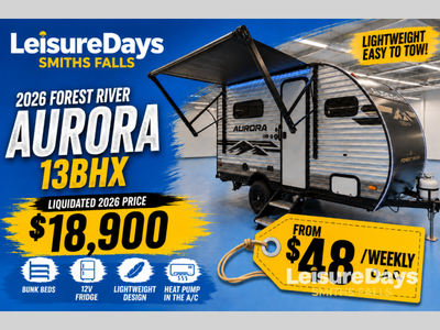 Forest River Aurora Light travel trailer 13BHX highlights: 54in.in. x 74in.in. Queen Bed Two Burner...