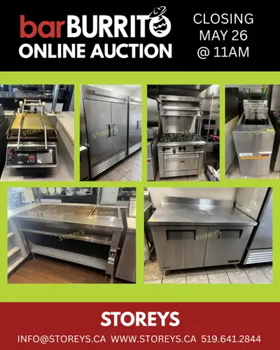 Bar Burrito, London Online Auction Closes: Mon May 26 @ 11am Location: 1579 Oxford St E, London ON P...