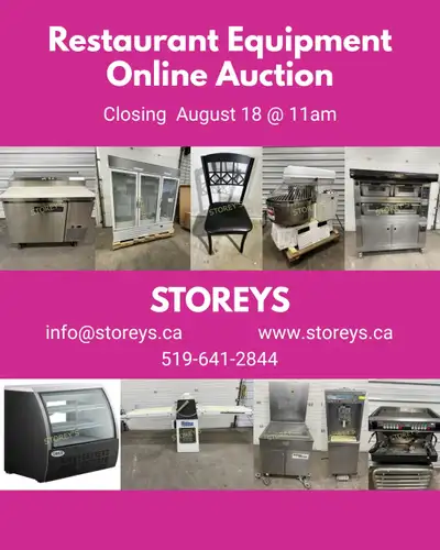 Restaurant Equipment & Machinery Online Auction Closes: Tues Aug 18 @ 11am Preview: Mon Aug 10 from...