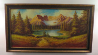 Large Original Oil Paintings of a Mountain Scene by R. Liacao