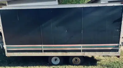 Nice double sled trailer. 13'8" inside (12' plus 18" of V nose) x 7'6" wide. 4'11" inside. Has slide...