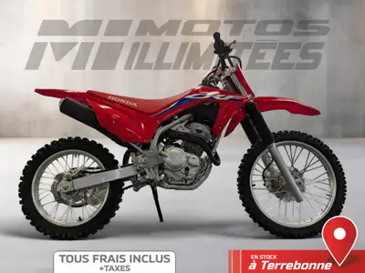 HONDA CRF250F 2024 Rouge 1 km au compteur. Motos Illimitées Terrebonne. Prix de vente inclus les fra...