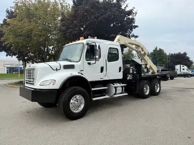 11ft Steel Flatbed with Headboard and National N100 38FT-45FT Knuckleboom Articulating Crane mounted...