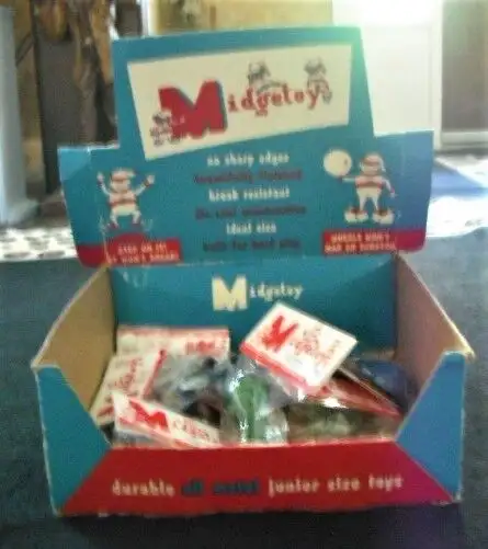 MIDGETOY 1954 STORE SALES DISPLAY BOX WITH 10 DIECAST TOYS -195463815756792451120