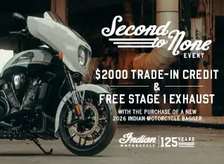 Promotion Details $2000 Trade-In Credit & Free Stage 1 Exhaust with the purchase of a New 2026 India...