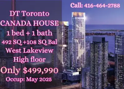 Canada House 1-Bedroom Assignment in Downtown Toronto! 1 Bedroom | 1 Bathrooms| 492 sqft + 108 sqft...