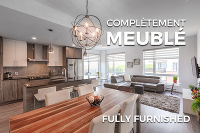 APPARTEMENT COMPLÈTEMENT 100% MEUBLÉ MENSUELLE (TOUT ÉQUIPÉ) avec 1 stationnement intérieur et locke...