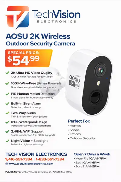 AOSU 2K WIRELESS OUTDOOR SECURITY CAMERA, View more