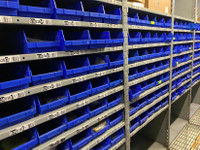 Used stackable storage bins for 24” deep industrial shelving