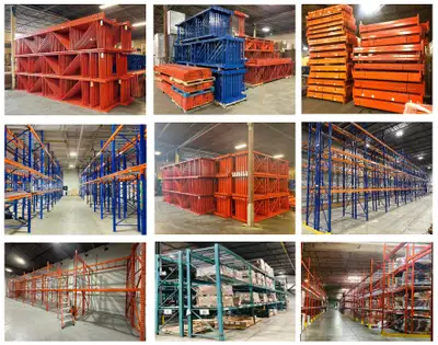 We have a large quantity of used and new pallet racking available in our Mississauga warehouse. 100'...