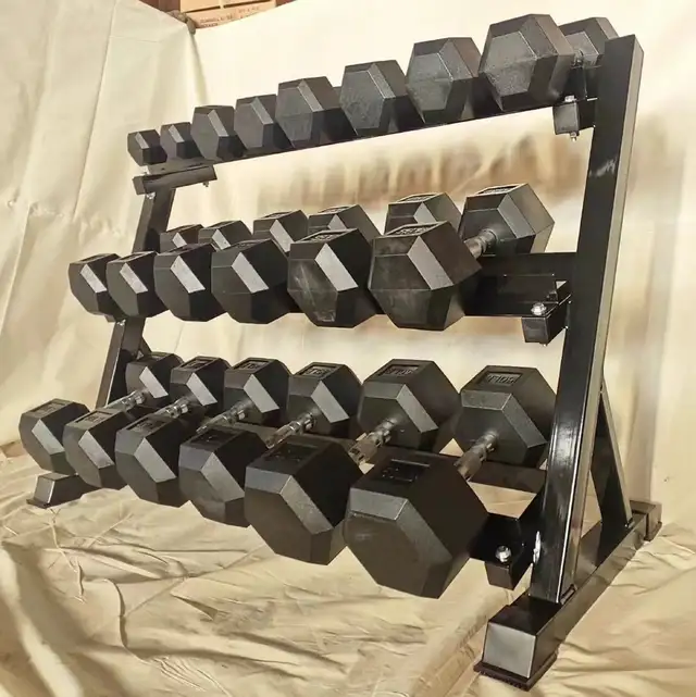 NEW 5-50 LB RUBBER HEX DUMBBELL WEIGHT SET & STAND 7225021 in Exercise Equipment in Prince Albert - Image 5