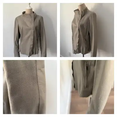 CIGNO NERO Grey Taupe Authentic Leather Jacket, View more