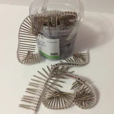 Bissett #8 x 2-1/2" collated screws. Size: #8 x 2-1/2" Type: Collated screws for wood-to-wood fasten...