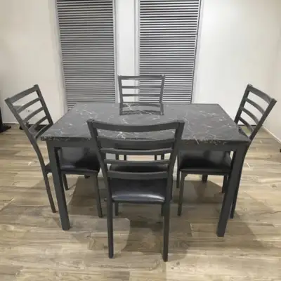 5-Piece & 7-Piece Black Faux Marble Dining Table, View more