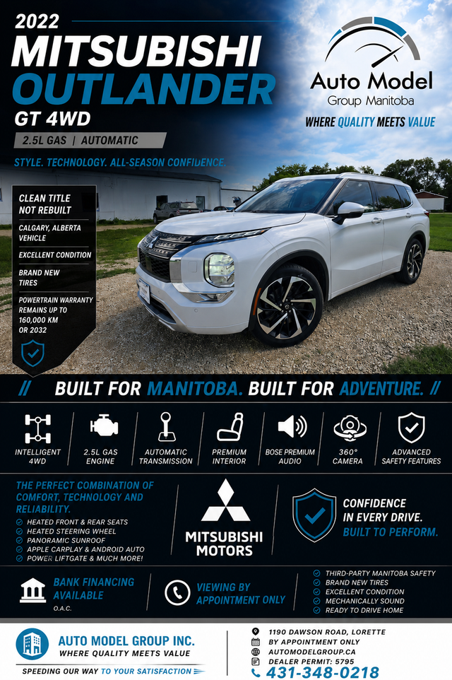 2022 Mitsubishi Outlander GT 4WD 2.5L /FULLY EQUIPPED/FACTORY WA
