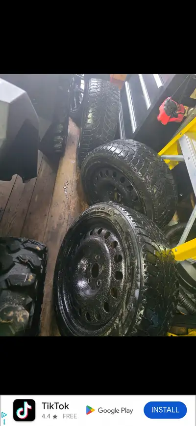 1st set) set of (4) winter rims and tires set of (4) 215/50/17 antares grip 60 winter tires on 5x114...