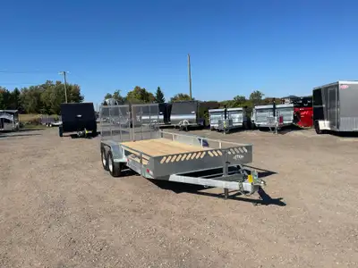 CANADIAN CRAFTSMAN 82in. X 16' TANDEM AXLE GALVANIZED OPEN-SIDED UTILITY TRAILER WITH 12in. OPEN SID...