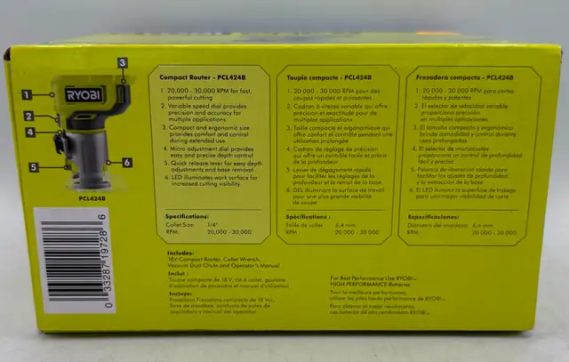 **NEW/UNOPENED** Ryobi 18v Compact Router (Model: PCL42413 ) in Power Tools in Ottawa - Image 6