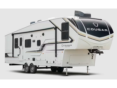 Keystone Cougar Half-Ton fifth wheel 29MBD highlights: King Bed Middle Bunkroom Rear Kitchen Two Awn...