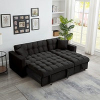 NEW PILLOW TOP VELVET SECTIONAL SOFA SLEEPER BLACK BT2480B Saskatoon Saskatchewan Preview