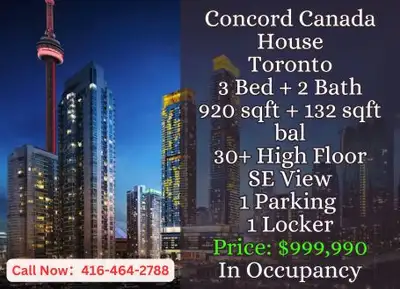 ️ Concord Canada House | Downtown Toronto ️ 3 Bedrooms | 2 Bathrooms 920 sqft interior + 132 sqft ba...