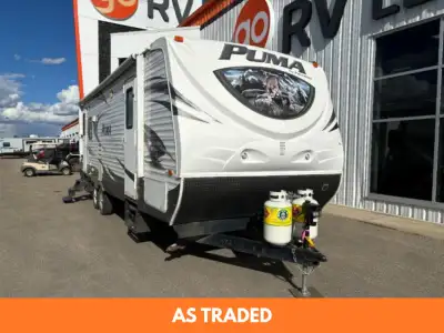 Single Slide Puma Travel Trailer by Palomino w/Rear Living Area, End Table w/Overhead Cabinet, Doubl...
