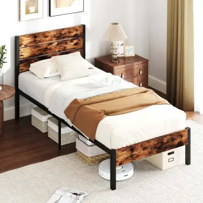 BNIB - Costway Twin Bed Frame with Tall Industrial Headboard..., View more