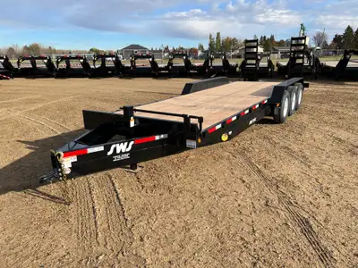 NEW 2026 SWS 24' H.D. Equipment Car Hauler Trailer Tri Axle Stand-Up Ramps w/ 2' Dovetail 3 x 7000 l...