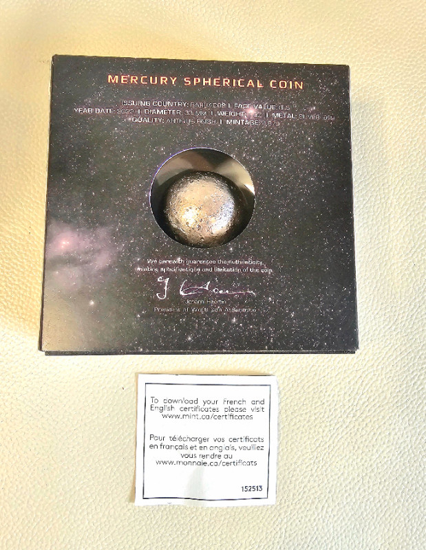 2022 Mercury Spherical Coin 1oz Silver in Arts & Collectibles in Mississauga / Peel Region - Image 4