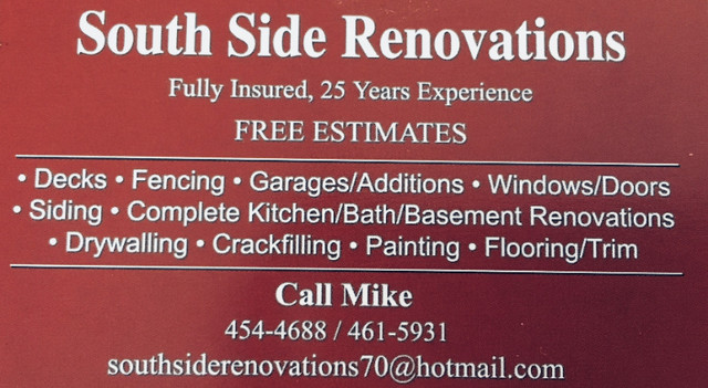 SOUTHSIDE RENOVATIONS in Fence, Deck, Railing & Siding in Fredericton