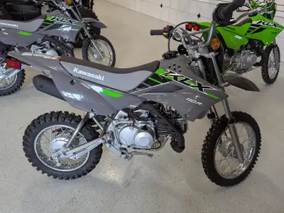 2025 Kawasaki KLX110R L Go Team Green in Battle Gray! - 112cc, air-cooled, 4-stroke, SOHC 2-valve si...