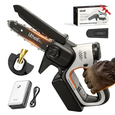 BRAND NEW - Litheli 20V Mini Chainsaw Brushless Chainsaw with Ba, View more