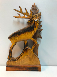 Wooden Carved Reindeer Caribou Deer Elk